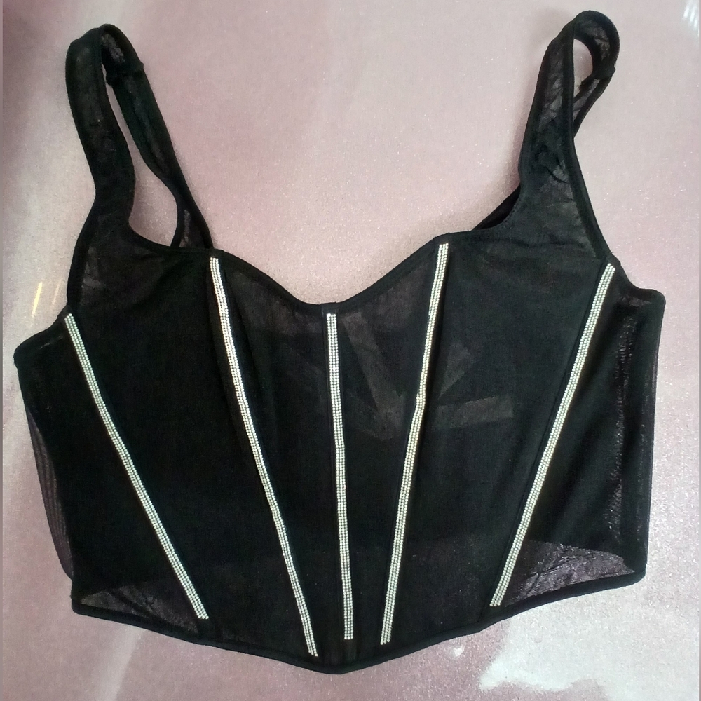 Victoria's Secret Black Corset Bra with Sweetheart Neckline Sz Large